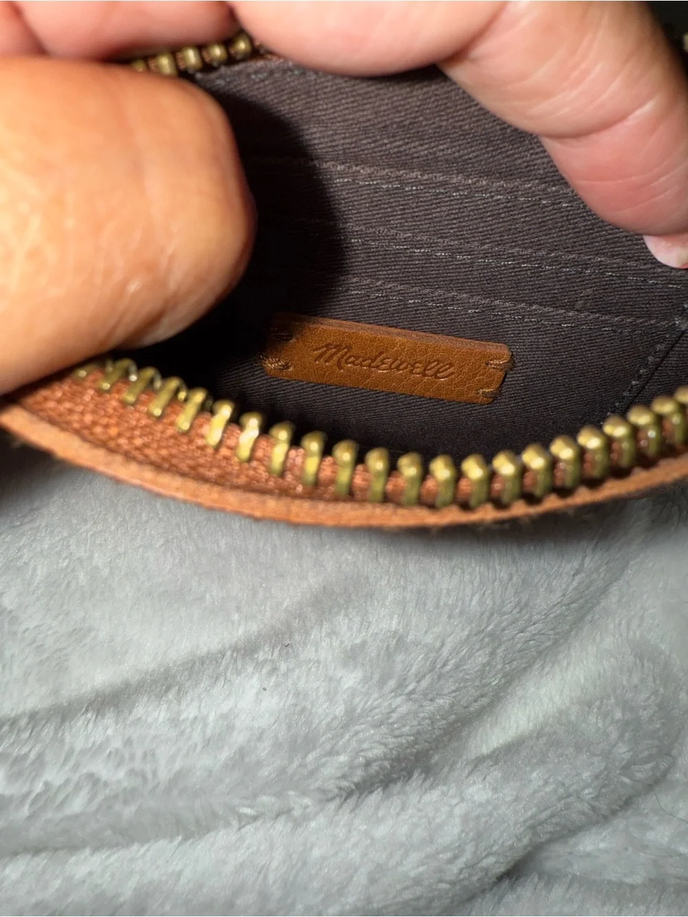 Madewell Brown Leather Zip Coin Purse with Rainbow Accent